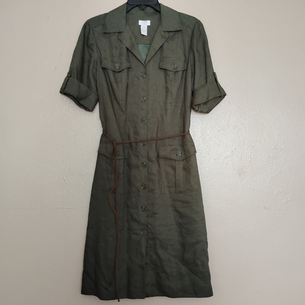 Maggy Linen Shirt Dress 6‎ Belted Pockets Lagenlook Safari Gorp Vintage Y2K